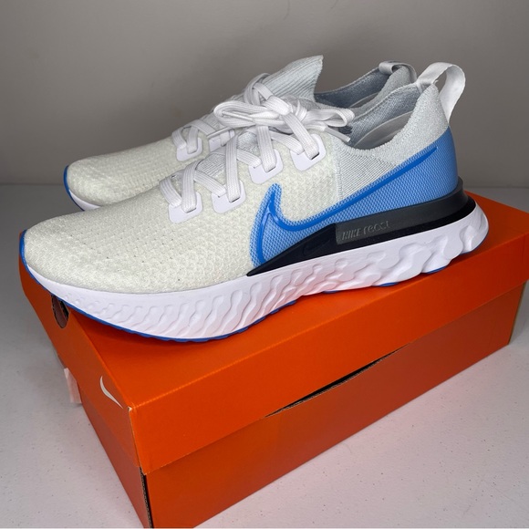 Nike React Infinity Run FK Flyknit White Blue Running Shoe CD4371-101 Mens 9.5 - Picture 1 of 11